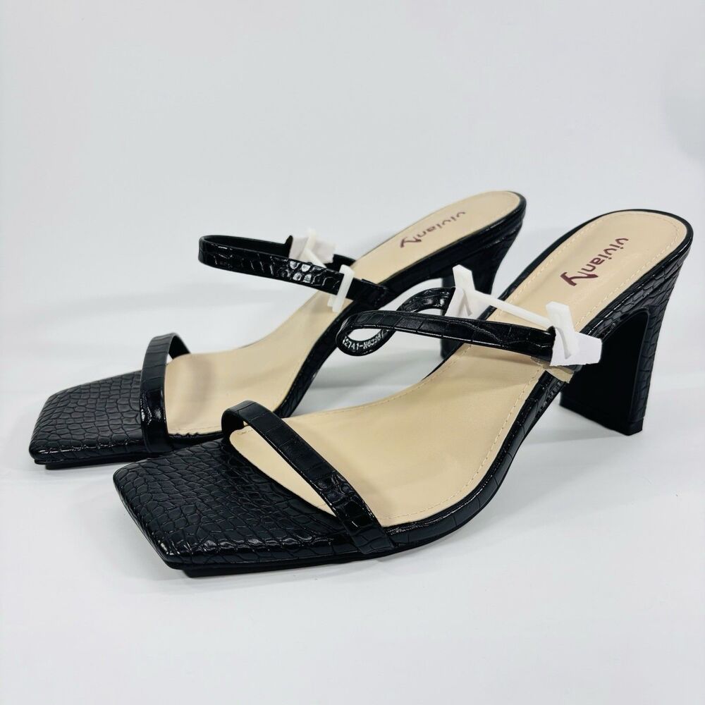 Womens Two Strap Open Toe Block Heeled Sandal Slip On Square Toe Heels 8 Event